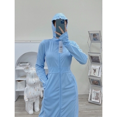 Áo chống nắng nữ toàn thân GU awm17 1 lớp dày chất Air Cool Max thoáng khí, có túi đựng kèm khẩu trang chống  UV , vnxk