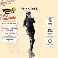 Bộ Thể Thao Nữ Adidas cổ bomber BTWM3 Chất Nỉ Umi Hàng Đẹp Loại 1, túi quần áo đều có khóa, set bo thu dong vnxk cao cap