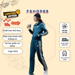 Đồ bộ Thể thao Nữ Adidas BTWM9  chất umi quần ống xuông, Cổ bẻ 3 sọc không xù chất thoải mái dễ chịu, set thu đông vnxk