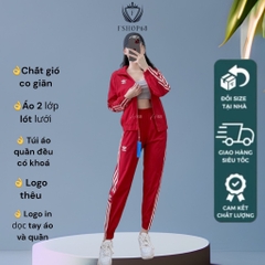 Set thể thao nữ Adidas chất gió co giãn, áo 2 lớp lót lưới, túi quần áo có khoá, set thu đông vnxk BGWM2