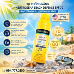 XỊT CHỐNG NẮNG TOÀN THÂN NEUTROGENA BEACH DEFENSE WATER + SUN PROTECTION SUNSCREEN SPRAY SPF 70 CỦA MỸ