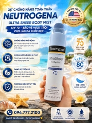 XỊT CHỐNG NẮNG TOÀN THÂN NEUTROGENA ULTRA SHEER BODY MIST SUNSCREEN BROAD SPECTRUM SPF 70 CHAI 141G CỦA MỸ