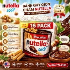 BÁNH QUE CHẤM KEM SÔ-CÔ-LA HẠT DẺ NUTELLA & GO! WITH BREADSTICKS THÙNG 16 HỘP CỦA MỸ