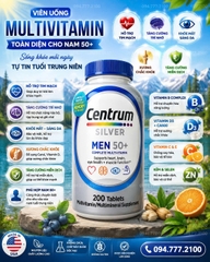 VIÊN UỐNG BỔ SUNG VITAMIN TỔNG HỢP CHO NAM GIỚI TRÊN 50 TUỔI CENTRUM SILVER MEN 50+ HỘP 200 VIÊN CỦA MỸ