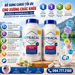 VIÊN UỐNG BỔ SUNG CANXI VÀ VITAMIN D3 CITRACAL MAXIMUM PLUS HỘP 280 VIÊN CỦA MỸ