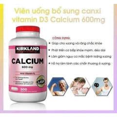 Viên uống Canxi Kirkland Calcium 600mg + D3 hộp 500 viên của Mỹ