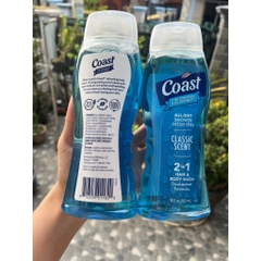 Sữa Tắm Gội COAST 2in1 HAIR & BODY WASH DUAL ACTION FORMULA 532ml