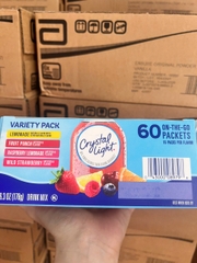 Bột Trái Cây Nguyên Chất Crystal Light Variety Pack Calo Thấp Không Cafein (Hộp 60 Gói Tiện Lợi)