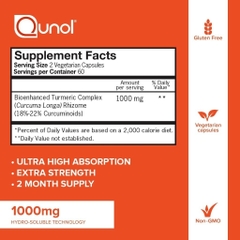 VIÊN TINH CHẤT NGHỆ TƯƠI 120 viên QUNOL EXTRA STRENGTH TURMERIC CURCUMIN COMPLEX 1000MG MỸ