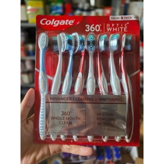 VỈ 8 CÂY BÀN CHẢI ĐÁNH RĂNG LÀM TRẮNG RĂNG COLGATE 360 OPTIC WHITE CỦA MỸ