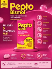 Viên Nhai Pepto Bismol Chewables – Giải Pháp "5 Trong 1" Cho Hệ Tiêu Hóa Khỏe Mạnh (48 Viên)