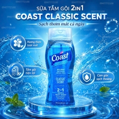 Sữa Tắm Gội COAST 2in1 HAIR & BODY WASH DUAL ACTION FORMULA 532ml