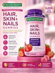 Kẹo Dẻo Đẹp Da, Tóc & Móng Nature's Bounty Hair, Skin & Nails Advanced – Gấp Đôi Biotin 6,000 mcg (Hộp 230 Viên)