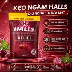[CHÍNH HÃNG MỸ] Kẹo Ngậm Halls Relief Cherry Flavor – Giảm Ho & Dịu Họng Tức Thì (200 Viên)