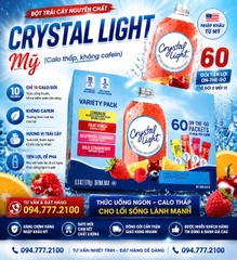 Bột Trái Cây Nguyên Chất Crystal Light Variety Pack Calo Thấp Không Cafein (Hộp 60 Gói Tiện Lợi)