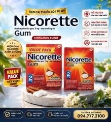 🚭 KẸO CAO SU HỖ TRỢ CAI THUỐC LÁ NICORETTE GUM CINNAMON SURGE 2MG (VỊ QUẾ BÙNG NỔ) CỦA MỸ
