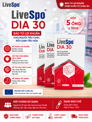 LiveSpo DIA 30 – Bào tử lợi khuẩn hỗ trợ giảm tiêu chảy, rối loạn tiêu hóa – Hộp 5 ống x 10ml