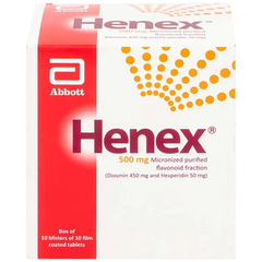 Thuốc Henex 500mg Abbott điều trị suy tĩnh mạch - mạch bạch huyết, cơn trĩ cấp (10 vỉ x 10 viên)