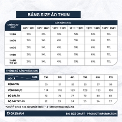 Bảng size áo thun nam big size, chuẩn cho cân nặng 80–150kg