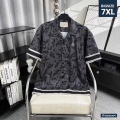 Sơ Mi Cuban Lụa Băng Họa Tiết Monobear Đen