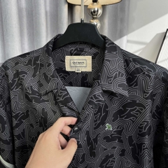 Sơ Mi Cuban Lụa Băng Họa Tiết Monobear Đen