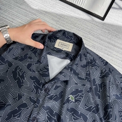 Sơ Mi Cuban Lụa Băng Họa Tiết Monobear Xanh Đen