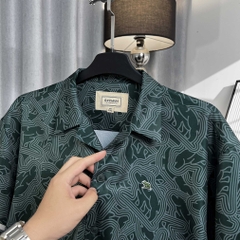 Sơ Mi Cuban Lụa Băng Họa Tiết Monobear Xanh Lá