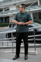 Áo Polo Big size họa tiết Gấu Phối Bo màu Xanh rêu