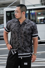 Sơ Mi Cuban Lụa Băng Họa Tiết Monobear Đen