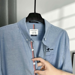 Áo Sơ Mi Bigsize Fold Tay dài Thêu con Ngựa Màu Xanh biển