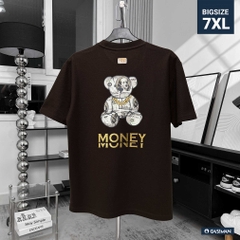 Áo Thun Big size có Túi In Gấu Money Màu Nâu
