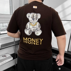 Áo Thun Big size có Túi In Gấu Money Màu Nâu