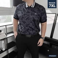 Áo Polo Big size Họa tiết Gấu Phối Bo màu Đen