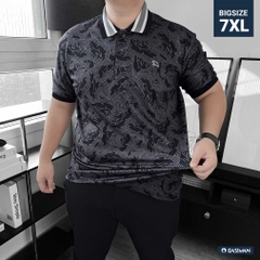 Áo Polo Big size Họa tiết Gấu Phối Bo màu Đen