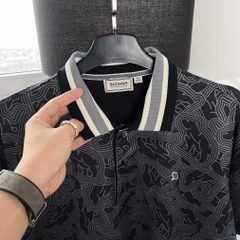 Áo Polo Big size Họa tiết Gấu Phối Bo màu Đen