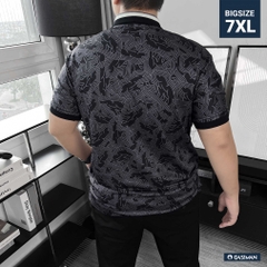 Áo Polo Big size Họa tiết Gấu Phối Bo màu Đen