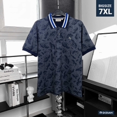 Áo Polo Big size Họa tiết Gấu phối Bo màu Xanh đen
