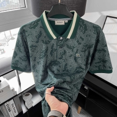 Áo Polo Big size họa tiết Gấu Phối Bo màu Xanh rêu