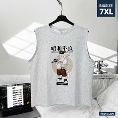 Áo Ba Lỗ Big size In hình Mèo Neko Màu Xám Hạt Tiêu