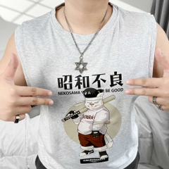 Áo Ba Lỗ Big size In hình Mèo Neko Màu Xám Hạt Tiêu