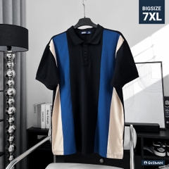 Áo Polo Bigsize Phối sọc Kem - xanh dương - Đen