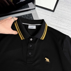 Áo Polo Đen In Nhũ Vàng Cổ Phối Sọc