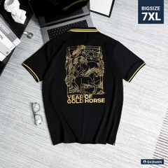 Áo Polo Đen In Nhũ Vàng Cổ Phối Sọc