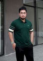 Polo phối tay in sọc xanh rêu