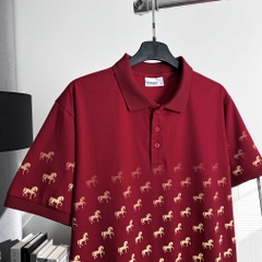 Áo Polo Cotton Đỏ Đô In Trame Ngựa Vàng