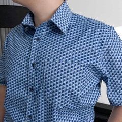 Áo Sơ Mi Tay ngắn Bigsize Hoạ tiết 3D Màu Xanh biển