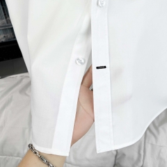 Áo Sơ Mi Bigsize Tay ngắn có Túi Logo thêu Gấu Màu Trắng