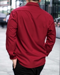 Sơ Mi Lụa Băng Trơn Đỏ Đô TAY DÀI