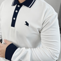 Áo Polo Tay dài Bigsize Thêu con Gấu Màu Trắng