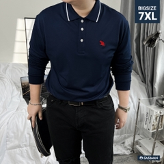 Áo Polo Tay dài Bigsize Thêu con Gấu Màu Xanh đen